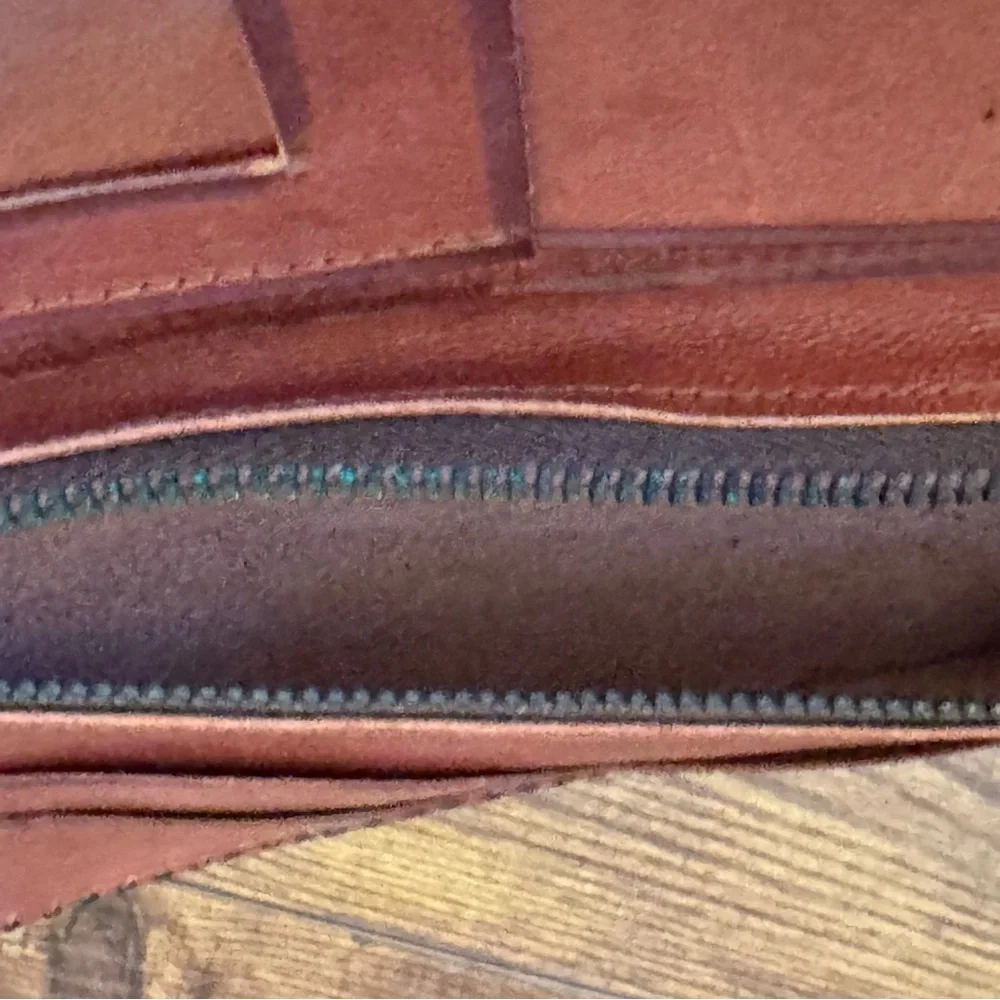 Hand Tooled‎ Brown Leather Aztec Calendar Long Wallet